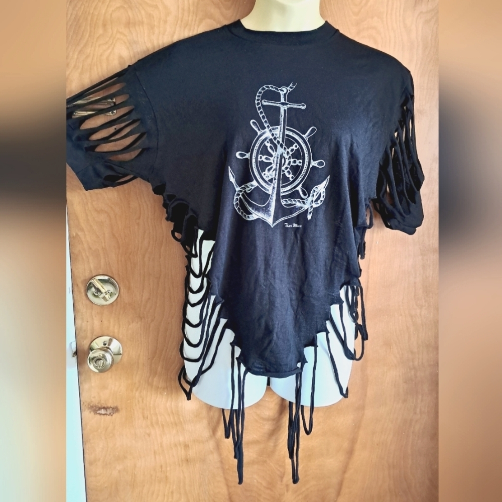 Black Fringe Anchor Swim Coverup / t-shirt